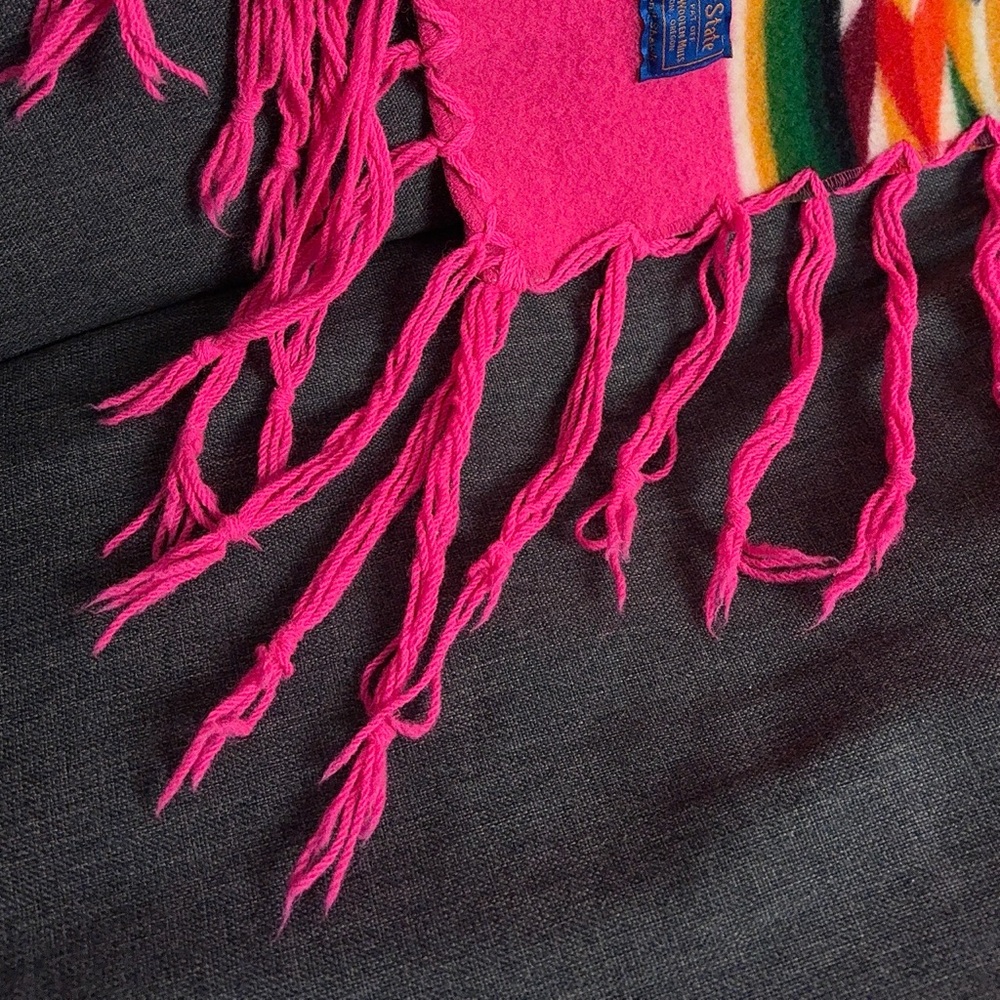 Vintage Pendleton Beaver State Striped Shawl Fringe Pink Throw USA - Picture 10 of 14